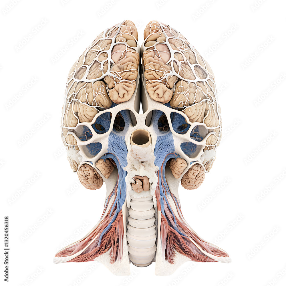 Detailed 3D Model of Human Brain and Neck Anatomy Isolated on ...