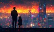 © Shrat - a father and daughter standing together, looking at a futuristic cityscape.
