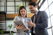 © NISHAN'S STUDIO - Modern Office Collaboration: Enthusiastic Business Teamwork with Tablet