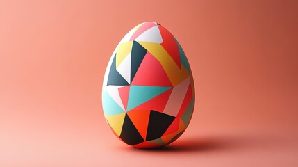 Poster - Colorful Geometric Patterned Easter Egg on Coral Background