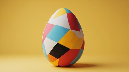 Poster - Colorful Geometric Patterned Egg on Yellow Background