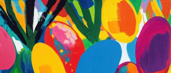 Poster - Vibrant Abstract Painting with Bold Colorful Shapes and Organic Textures
