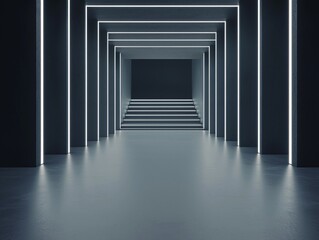 Poster - mirror 3d podium, ultra-reflective surfaces, infinite depth effect, elegant symmetry, high-gloss pol
