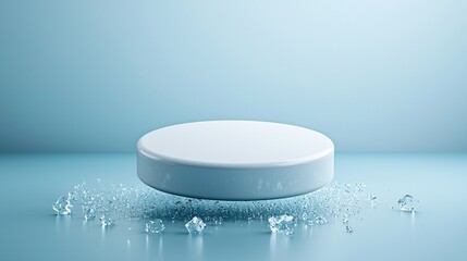 Poster - icy 3D podium, frozen crystalline surfaces, cool blue tones, sleek winter aesthetic, soft frost texture, smooth and elegant, pristine clean design, premium product showcase