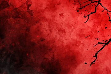 Poster - abstract red watercolor ombre leaks and splashes texture on white watercolor paper background with scratches and Old red scratched wall, grungy background or texture. Scary red wall for background