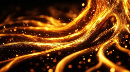 Poster - Dynamic flow of golden energy abstract background digital art vibrant colors close-up perspective