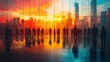 © Sang - Against a vibrant cityscape, businesspeople networking and discussing symbolize collaboration, communication, and dynamic business world.