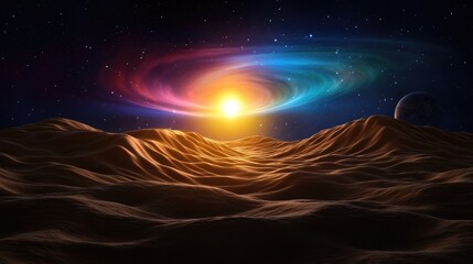 Wall Mural - Cosmic phenomenon over alien landscape outer space digital art starry environment wide view sci-fi concept
