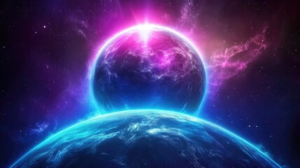 Poster - Cosmic exploration of celestial bodies outer space digital artwork vibrant universe futuristic perspective