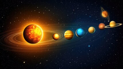 Poster - Solar system exploration planets and sun outer space digital art cosmic environment bird's eye view astronomy concept