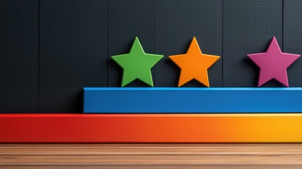 Poster - Creative colorful star display on shelves in modern interior graphic design inspirational environment artistic viewpoint