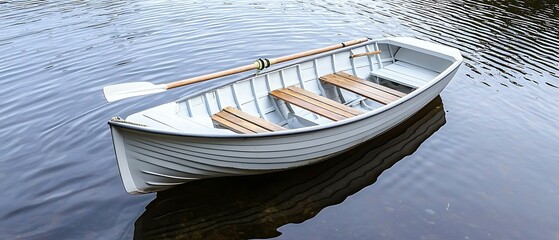 Wall Mural - a small white boat floats gently on calm water, surrounded by nature, reflecting a serene and peacef