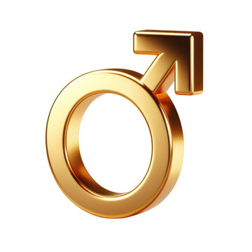 Gold male gender symbol in 3D rendering, Isolated on a white background PNG