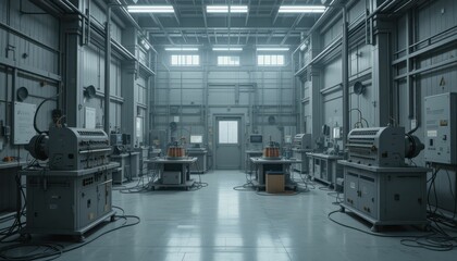 Poster - Industrial Workshop with Machines and Equipment in Bright Space