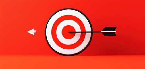 Poster - A graphic representation of a target with an arrow hitting its center, set against a vibrant red background.