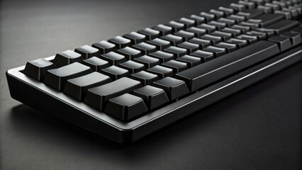 Poster - Monochrome Keyboard: A sleek, modern keyboard dominates the frame with its minimalist design, glossy black keys, and a dark backdrop, radiating a sense of sophistication and technological prowess.