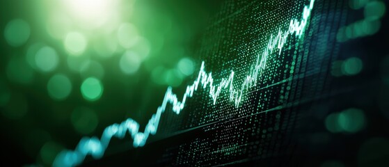 Poster - A dynamic green graph rises against a dark background, symbolizing growth and financial success in a digital environment.