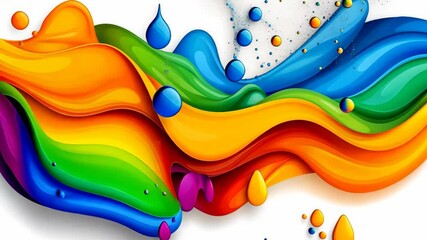 Poster - Colorful wave of paint splatters on a white background. The colors are bright and vibrant, creating a sense of energy and excitement