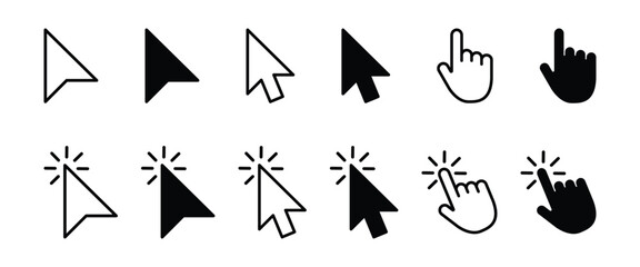 Poster - Cursor click icon set for app, animation, video, UI design. black and white mouse pointer. transparent vector.