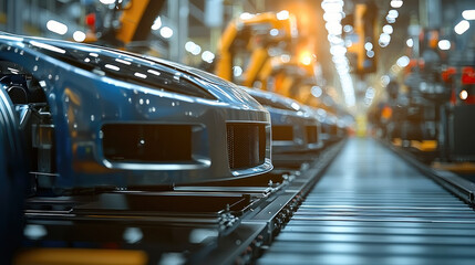 Aufkleber - Automotive assembly line with blue car chassis in factory setting