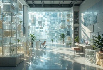 Poster - Modern Office Space with Natural Light and Indoor Plants