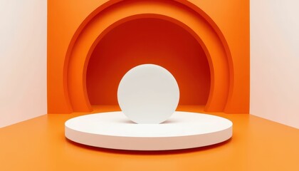 Poster - Minimalist Orange Interior with Circular Shapes and Clean Lines