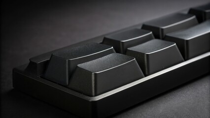 Poster - Close-up on a Keyboard: A striking close-up shot of a sleek, modern keyboard, showcasing its minimalist design and dark keys.
