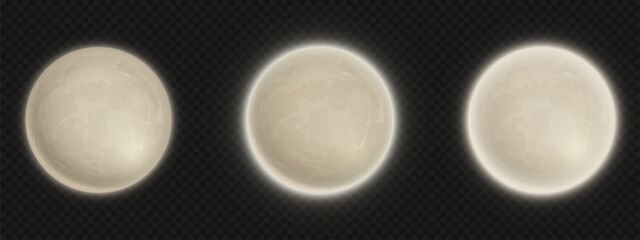 Wall Mural - full moon with realistic glow on transparent background. celestial satellite in different brightness