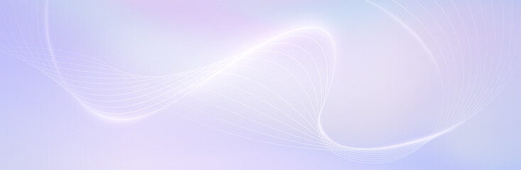Poster - Abstract pastel purple gradient background with white subtle wavy lines - futuristic minimalist vector illustration. Elegant pale curved stripes, smooth dynamic swooshes. Light clean design template.