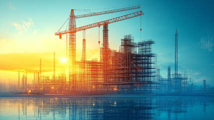Poster - conceptual drawing sketch of construction site . Generative AI