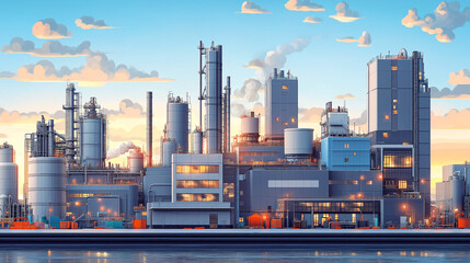 Poster - industrial background with huge plant or factory . Generative AI