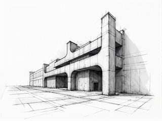 Poster - conceptual drawing sketch of construction site . Generative AI