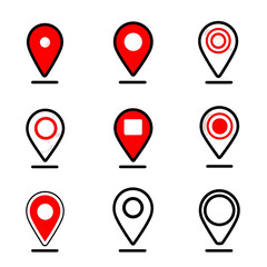 Aufkleber - A set of modern  minimalist red linear style location pins featuring various circular base designs and clean  precise geometric icon graphics  isolated on a transparent background