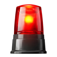Poster - A 3D rendered red flashing emergency siren with a bright internal light source reflective glass cover and a sturdy black base floating on a transparent background