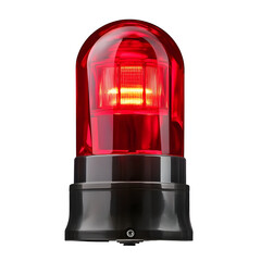 Poster - Intense red emergency light fixture with a glowing effect  dark metallic base  and a clear plastic dome  floating on a transparent background