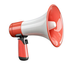 Poster - Sleek and Minimalist 3D Rendered Red and White Megaphone with Subtle Highlights and Shading Perfectly Isolated on a Transparent Background for Versatile Usage in Marketing Advertising
