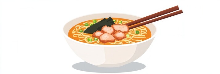Aufkleber - Delicious steaming ramen bowl with pork, seaweed, and green onions resting on a simple surface