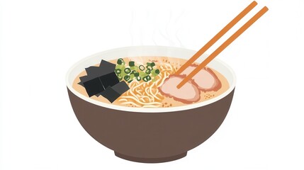 Aufkleber - Delicious bowl of steaming ramen topped with pork, seaweed, and green onions ready to be enjoyed with chopsticks