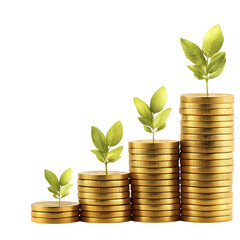 Poster - Three stacks of shimmering gold coins elegantly positioned to represent monetary growth high detail reflections and soft natural shadows