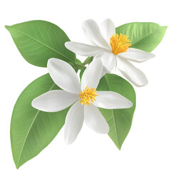 Poster - Beautifully Detailed Citrus Blossom with Vibrant Green Leaves and Intricate Petal Textures   Perfectly Isolated on Transparent Background