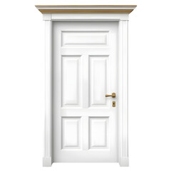 Poster - white wooden door with a minimalist frame and soft natural lighting floating on a transparent background  The sturdy solid door structure creates a clean elegant and welcoming entrance for a modern