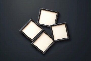 Aufkleber - Four empty photo frames arranged creatively on a dark background, perfect for displaying artwork or memories