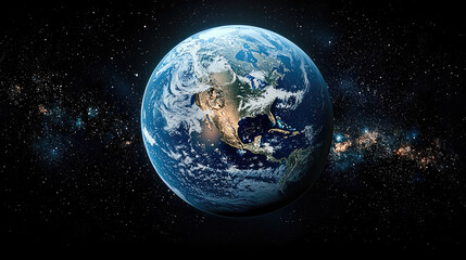 Poster - Earth is stunning blue planet in space, surrounded by stars and galaxies, showcasing its beauty and uniqueness
