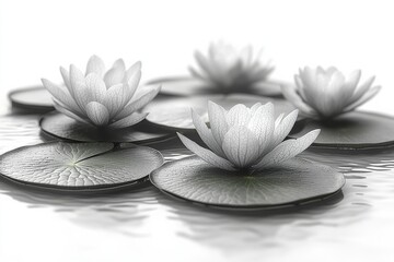 Poster - Lily pads with blooming flowers floating on a tranquil water surface create a serene natural environment