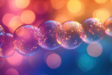 Poster - Colorful bubbles float gracefully against a vibrant background of soft lights in a playful display of nature's beauty