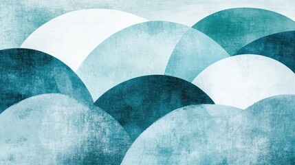 Aufkleber - Smooth pencil strokes create a tranquil landscape of muted half-circles in shades of blue and green