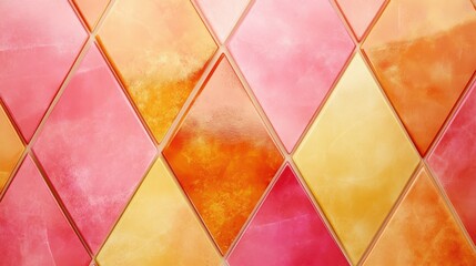 Aufkleber - Minimalist arrangement of amber and pink triangles creates a vibrant and modern backdrop for artistic expression