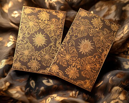 Traditional Golden Wedding Cards with Subtle Ornate Patterns
