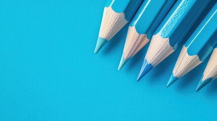 Poster - Pencil strokes create a vibrant blend of teal shades on a smooth blue background showcasing artistic expression