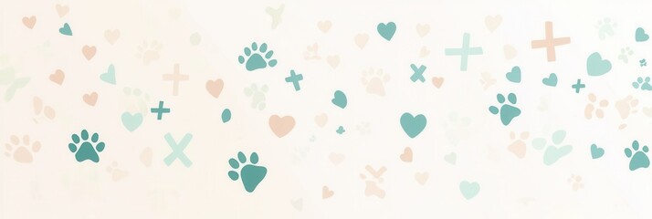 Poster - Minimalist veterinary background with pastel colors and subtle pet-themed icons for a professional design aesthetic